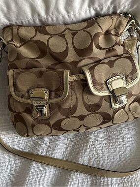 Coach Khaki and Brown Signature Crossbody Bag